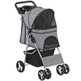 thumbnail image 2 of SuperDeal Folding Pet Stroller for Small Dog Cat, 4 Wheels Breathable Pet Carrier W/Cup Holder & Basket, Gray, 2 of 9