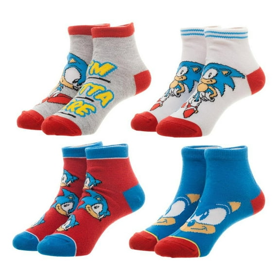 Sega Sonic The Hedgehog Youth Ankle Socks 4 PAIRS