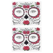 2pcs Temporary Skeleton Tattoos Day of the Dead Supplies Waterproof Face Tattos for Halloween(T-009)