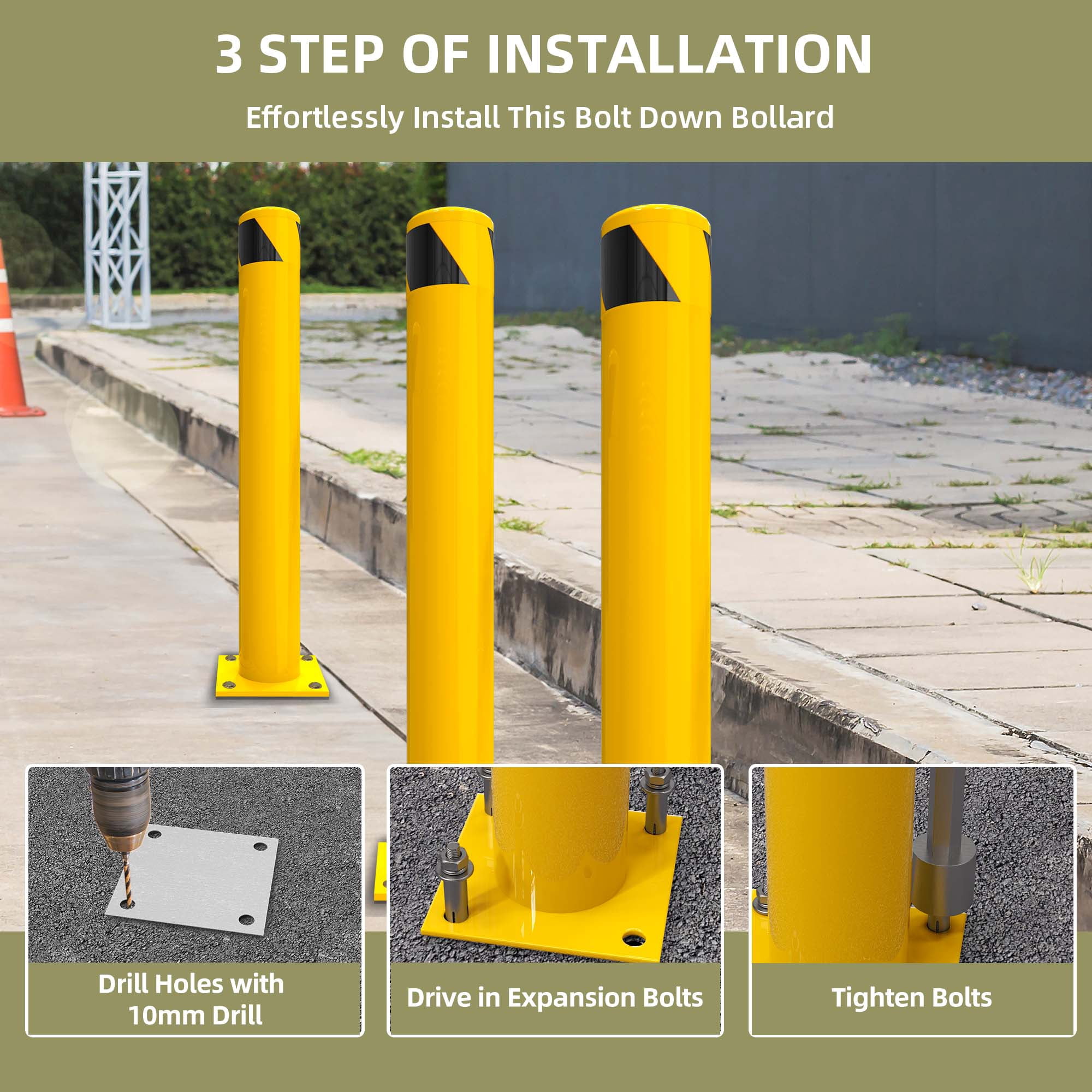 Uforic 4-Piece 36 inch Yellow Safety Bollard Post – Durable Steel Traffic Barrier for Parking Lots & Warehouses