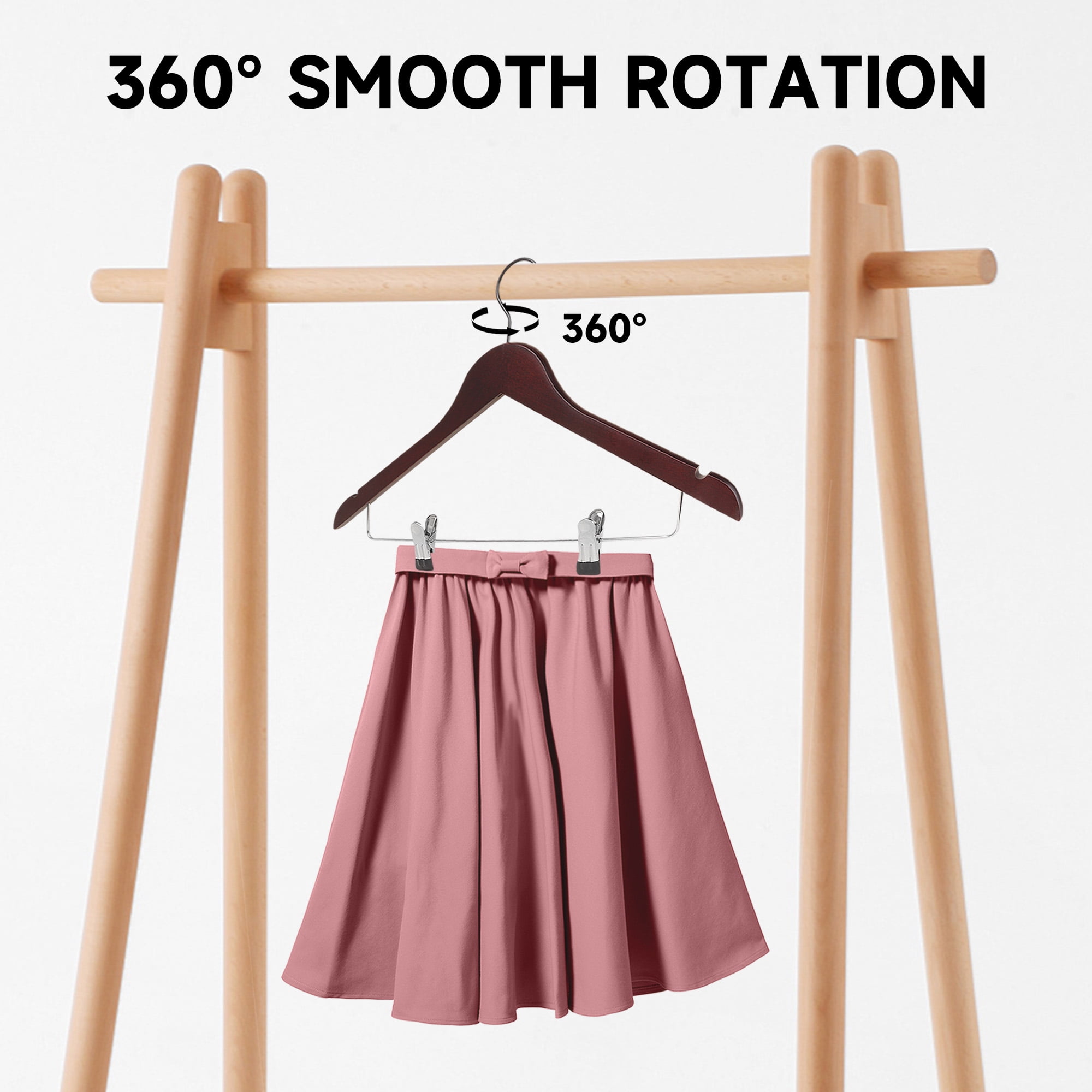 BP4U 12-Pack Wooden Hangers with Adjustable Metal Clips, Solid Wood Suit Hangers for Skirt, Dress, Coats, Jacket and Pants