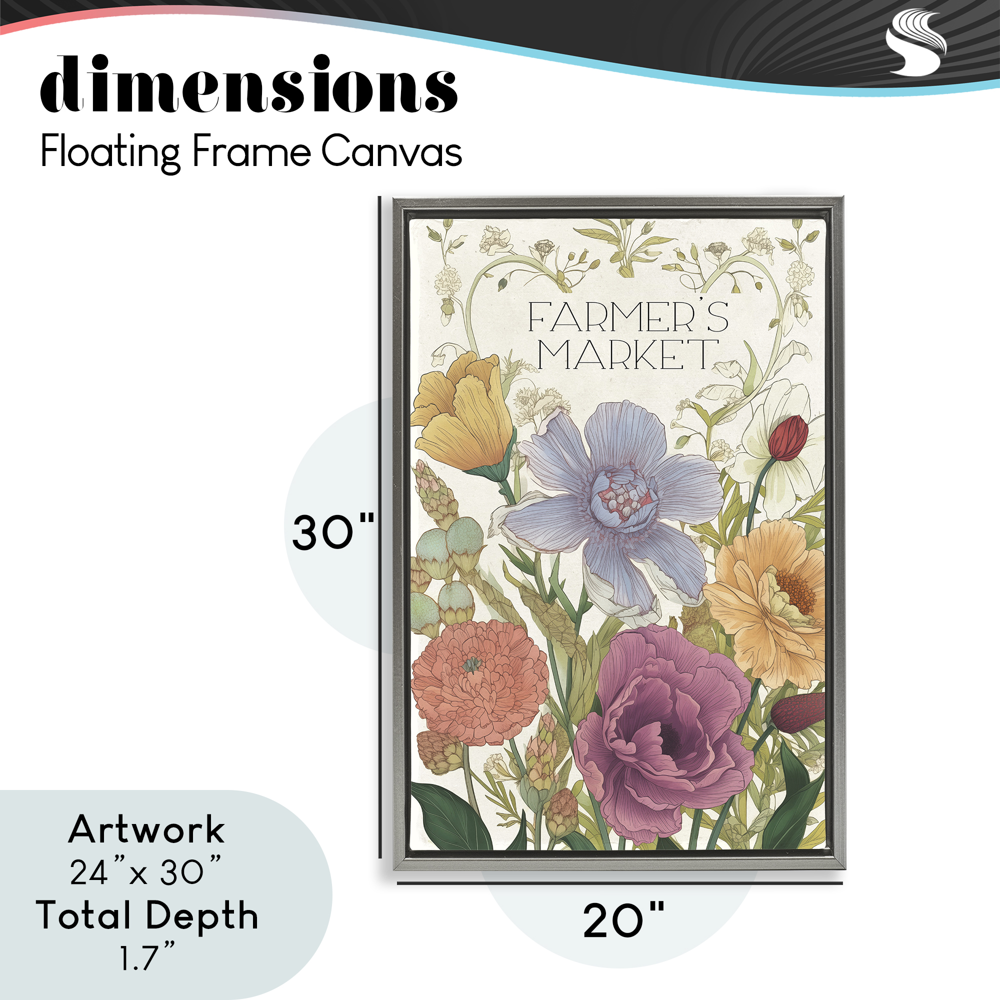 Vintage Farmer's Market Garden Gray Framed Floater Canvas Wall Art, design by Sasha