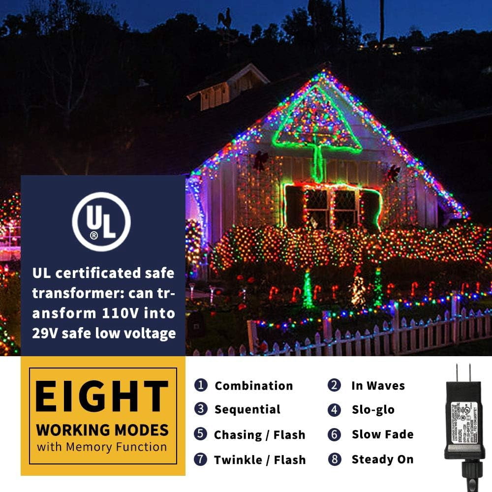 Zizin 98ft 300 LED Star Christmas Lights 8 Modes for Outdoor Indoor Xmas Party Multicolor String Lights