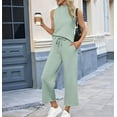 thumbnail image 2 of Two Piece Sets for Women Summer Outfits Lounge Sets Mock Neck Tops Wide Leg Crop Pants Light Green XXL, 2 of 3