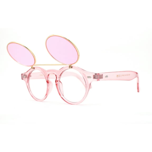 Pop Color Normcore Cool Hipster Flip Up Keyhole Round Sunglasses Pink