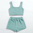 thumbnail image 4 of purcolt Women's Sexy Fuzzy 2 Piece Sleepwear Outfits Solid Color Casual Sleeveless O-neck Warm Crop Tank Top Pullover + Shorts Set Loungewear Flannel Pajamas Set, 4 of 7
