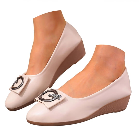 GWAABD Women'S Soft Leather Low Wedge Heel Loafers Low Cut Slip on Comfortable Casual Dress Shoes for Office Everyday Wear Women Casual Walking Shoes