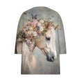 thumbnail image 5 of Women's Tops, Tees & Blouses Plus Size,Womens Tops Horse Printed 3/4 Sleeve Western Vintage 3D Graphic T Shirts Vneck Funny Gift Shirts Equestrian Cowgirl Blouse, 5 of 5