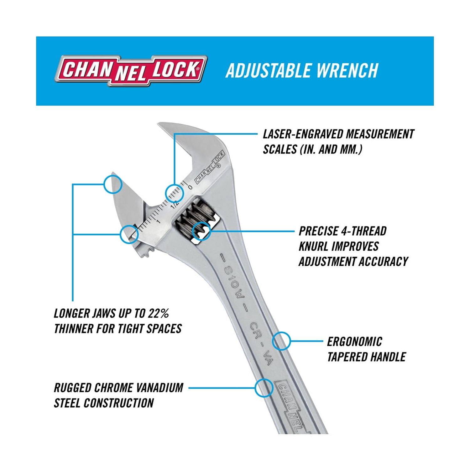 CHANNELLOCK Adjustable Wide Jaw Wrench Set, Includes 6 and 10-inch Wrench, 2-tool set (WS-2)