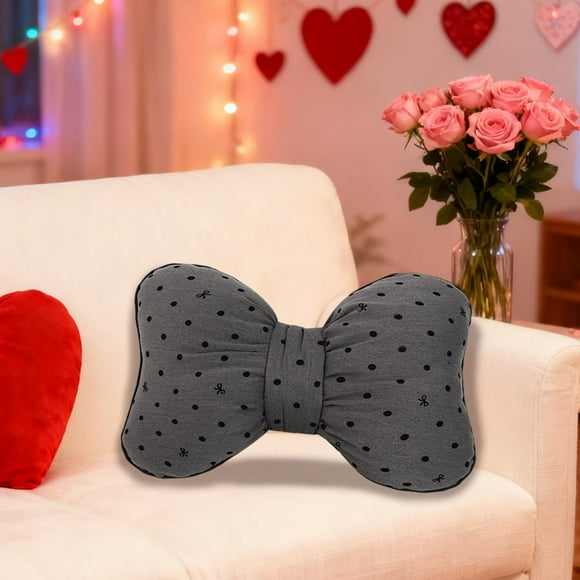 Almohada De Tela Con Lazo 1Pcs 14.96x1.81" Dotted Bow Pillow Waist Pillow Home Decor Cushion in Grey for Cuddling and Sofa Lounging JASKFLY