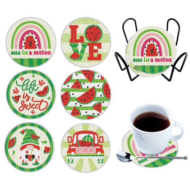 Posavasos Diamond Crafts 6 Unidades Con Soporte Gatito Loro Fresa