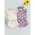 thumbnail image 4 of Yunliwuli Baby Girl 3 Piece Clothes Daisy Print Romper and Ruffle Elastic Shorts Headband Set Summer Outfits, 4 of 10