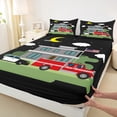 thumbnail image 3 of Manfei Fire Fighting Truck Full Size Sheets for Boys, Cartoon Car Vehicle Bed Sheets, Black Green Sheet Sets, Luxury Bedroom Decor, 4pcs, 3 of 7