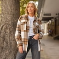 thumbnail image 4 of SUNBS Plaid Flannel Shackets for Women Long Sleeve Button Down Shirts Fall Coats Fashion Jackets, 4 of 7