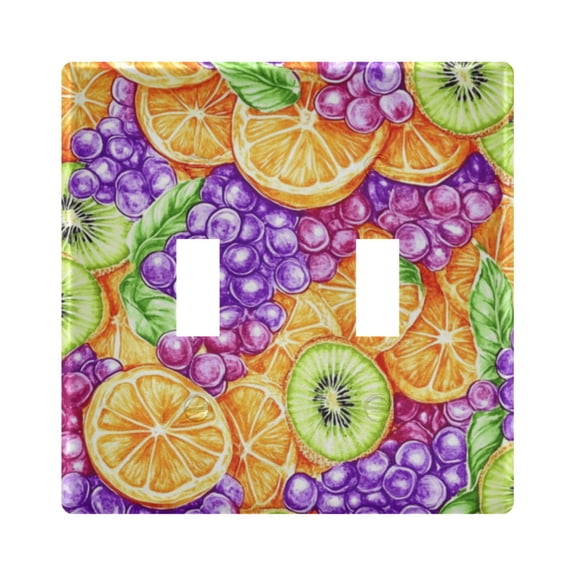 Haosy Light Switch Cover Plate 2 Gang Electrical Outlet Covers Kiwi Oranges Slices Grape Decorate Wall Plate 4.56”x4.48”
