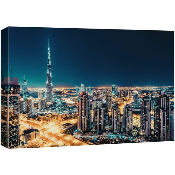 wall26 Canvas Print Wall Art Dubai Business Bay & Burj Khalifa Architecture Cityscape Photography Realism Rustic Scenic Landscape Modern Colorful for Living Room, Bedroom, Office - 32"x48&qu