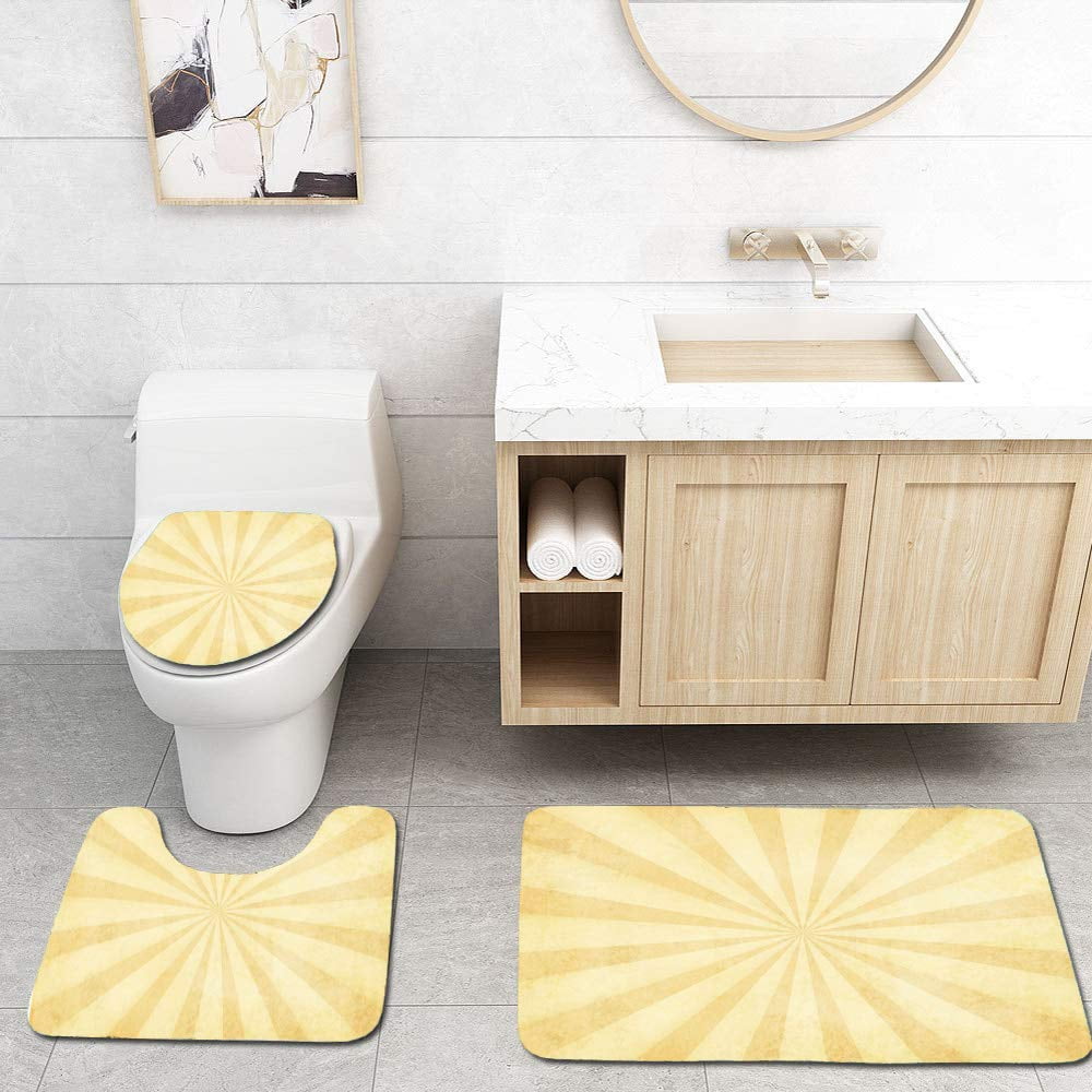 GOHAO Grunge Light Brown Sunburst 3 Piece Bathroom Rugs Set Bath Rug