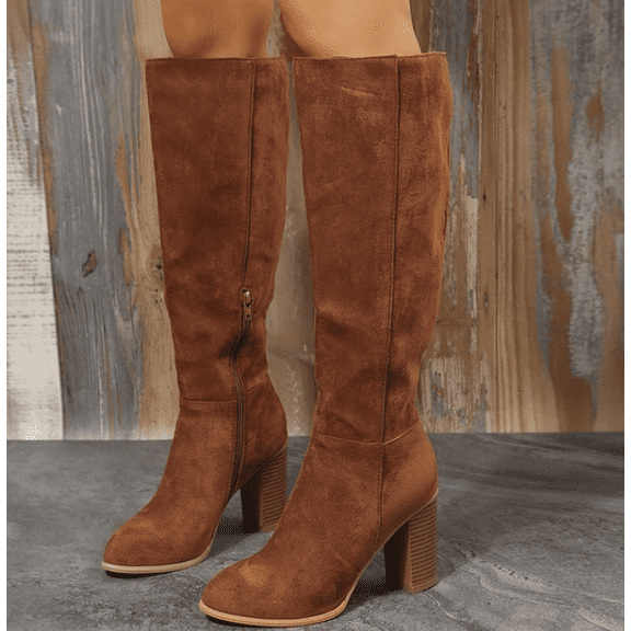 Women's Knee High Boots with Pointed Toe & Chunky Mid Heel, Perfect for autumn and winter