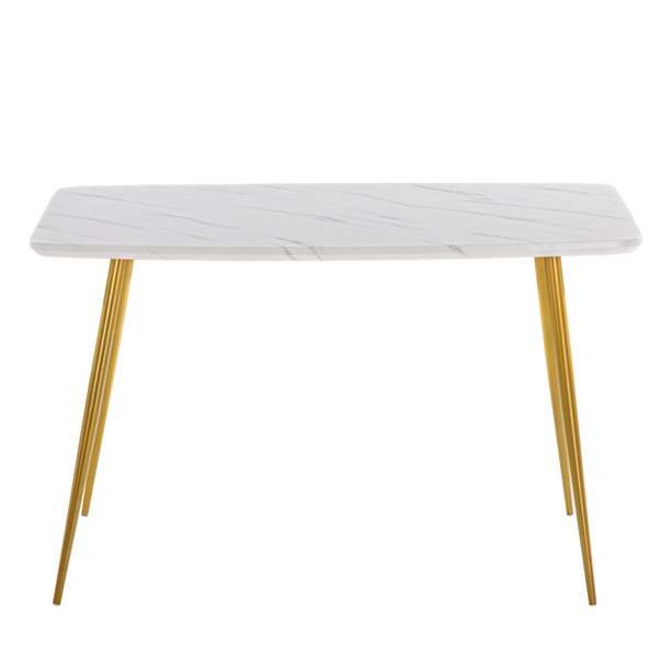 White/Gold Dining Table, 4/6 Person Modern Elegant Rectangular Kitchen