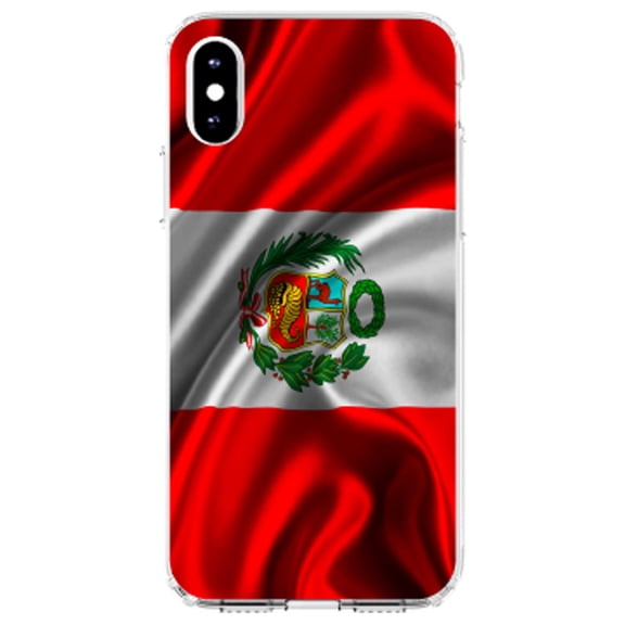 DistinctInk Clear Shockproof Hybrid Case for iPhone X / XS (5.8" Screen) - TPU Bumper, Acrylic Back, Tempered Glass Screen Protector - Peru Waving Flag - Show Your Love of Peru