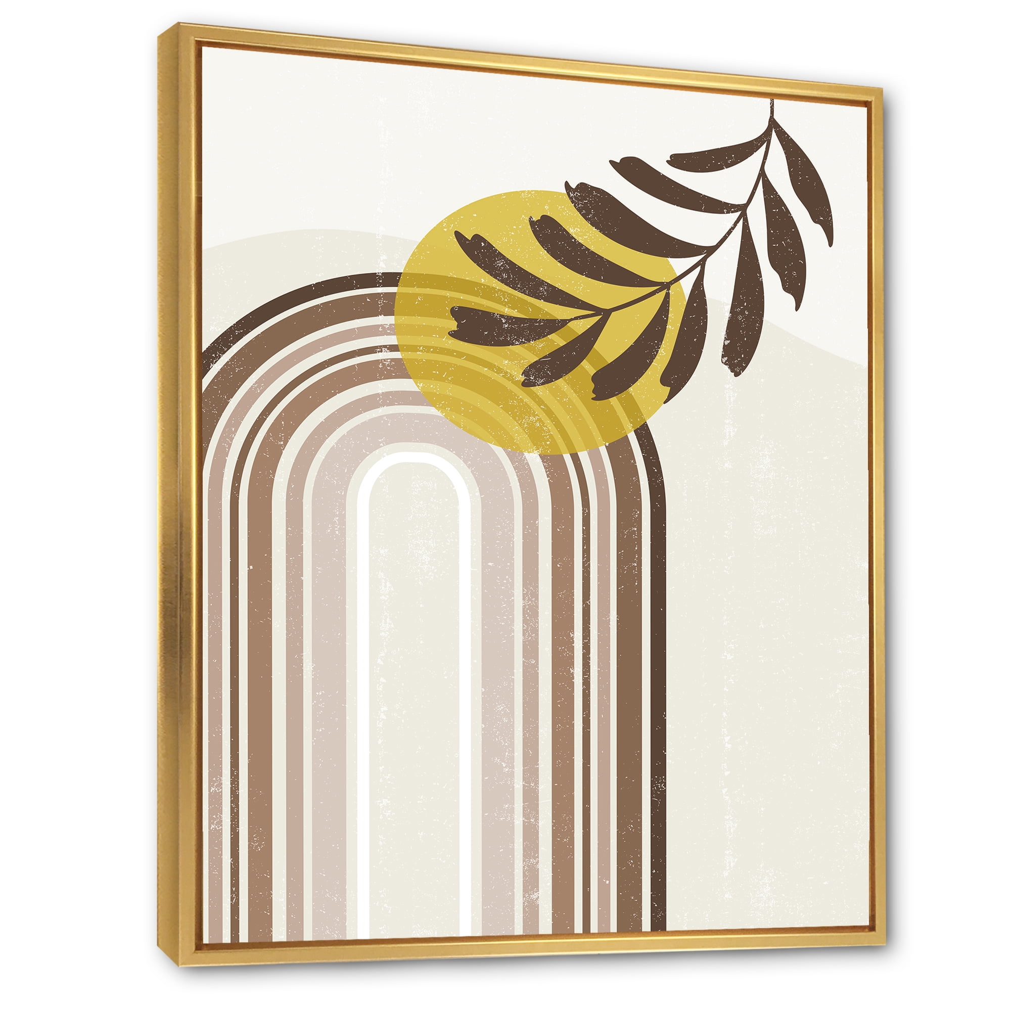 Designart 'Abstract Moon and Sun With Leaf In Earth Tones' Modern Framed Canvas Wall Art Print