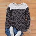 thumbnail image 5 of Blusa de empalme de encaje de leopardo de manga larga para mujer sin collar suelta Color sólido costura Tops túnica Tops Pompotops  gfhjh16209, 5 of 5