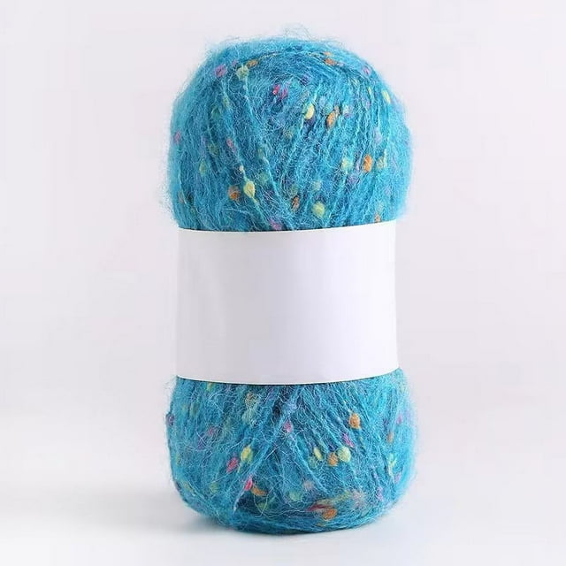 Nvzi Rollo de 50 g de hilos de mohair con puntos de colores, hilo suave para tejer a mano, crochet, para bufandas, chales y manualidades, color azul lago