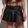 thumbnail image 2 of DHFJKG Skirts For Women Pu Leather Buckled Low Rise Pleated Mini Skirt A Line Night Out Party Club Cozy Skirt, 2 of 7