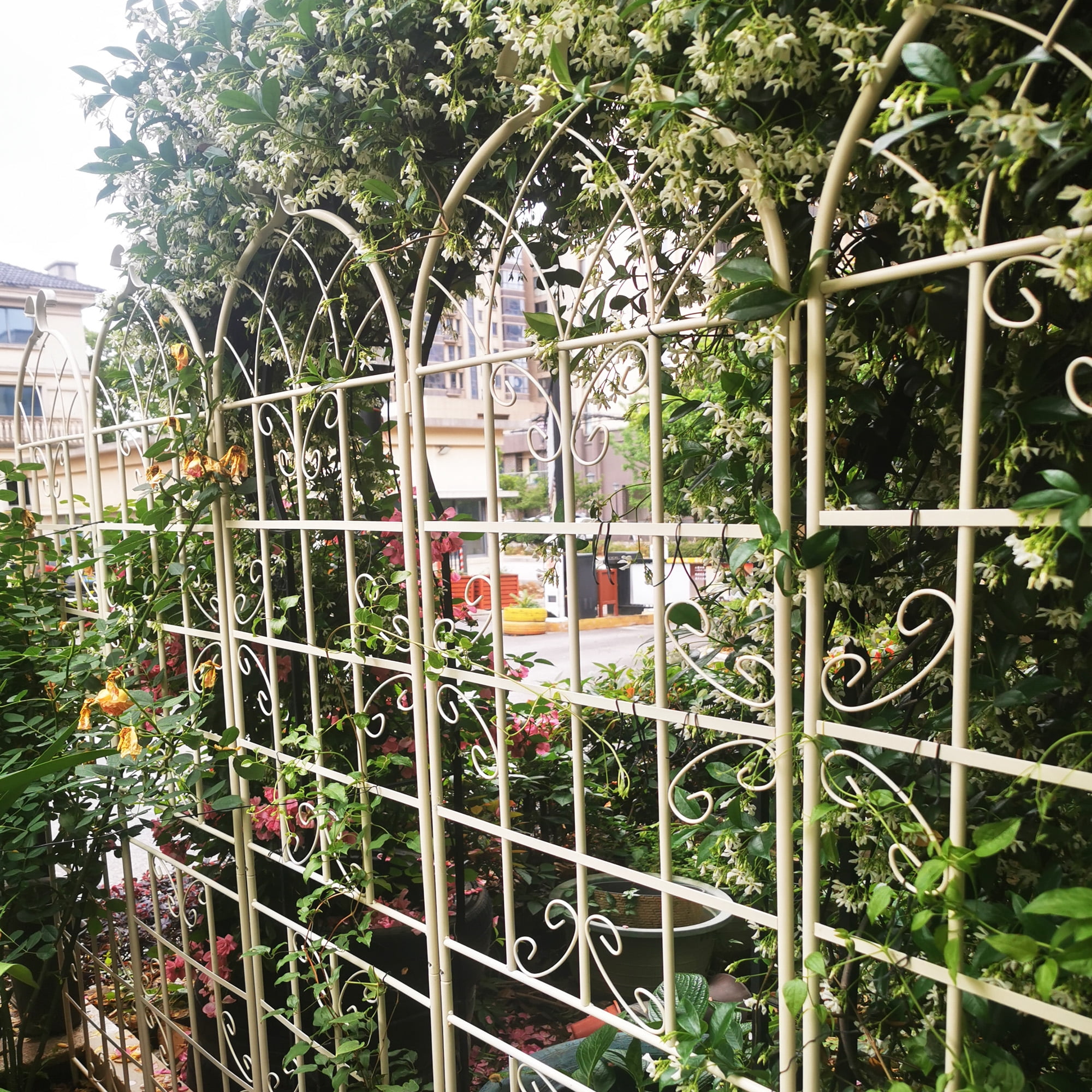 4 Pack Metal Garden Trellis 86.7" x 19.7" Rustproof Trellis for Climbing Plants Outdoor Flower Support Cream White