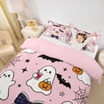 thumbnail image 3 of Homewish Cute Cartoon Ghost Twin Duvet Cover for Girls, Halloween Bat Plaid Bow Pumpkin Twin Bedding, Pink Reversible, 2pcs, 1 Duvet Cover and 1 Pillowcase, 3 of 6