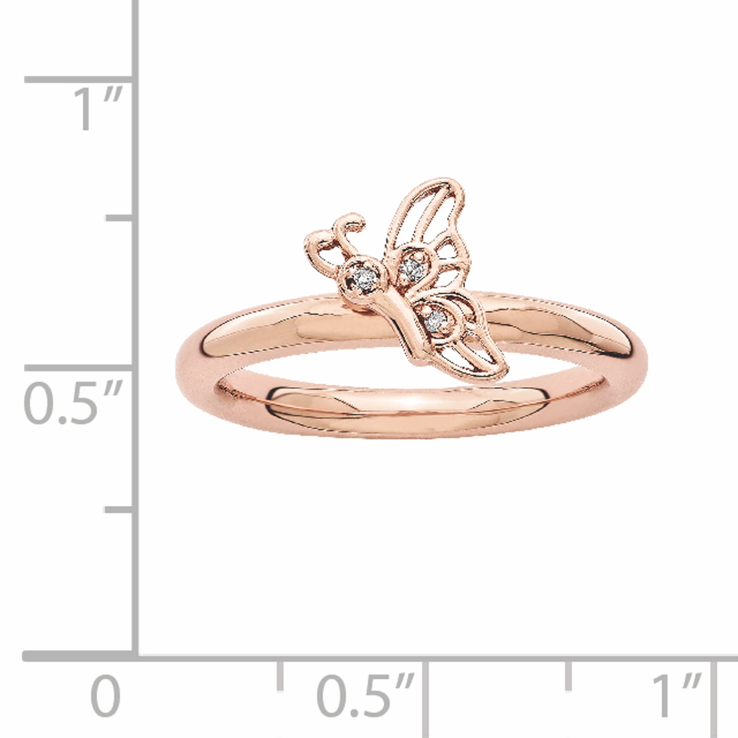 Diamond Sterling Silver Pink-Plated Butterfly Ring