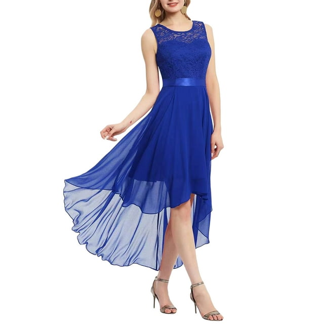 VISgogo, vestido de fiesta de noche para mujer, vestido acampanado de encaje de retazos, vestido de gasa con gran oscilación, vestido de verano con cmangas, vestido con dobladillo irregular VISgogo moda