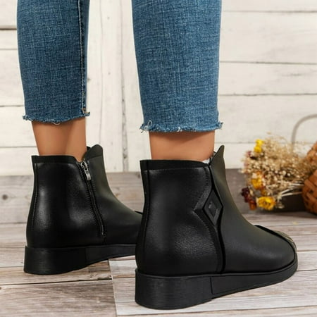

Gubotare Womens Boots Women s Ankle Boots Classic Heel Modern Short Slip On Zipper Shoes Black 7.5