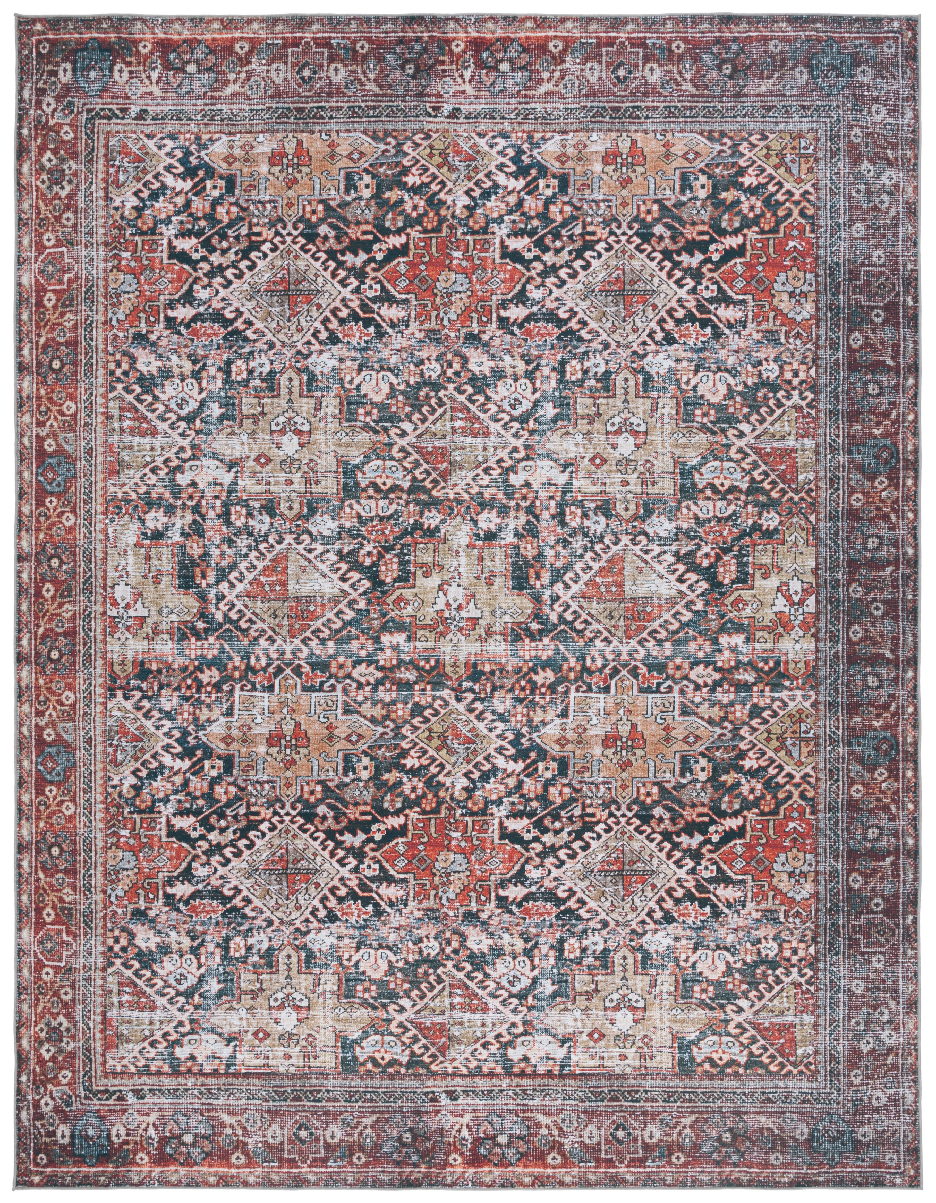Safavieh Tucson Forrester Oriental Machine Washable Area Rug, Navy/Rust, 8' x 10'