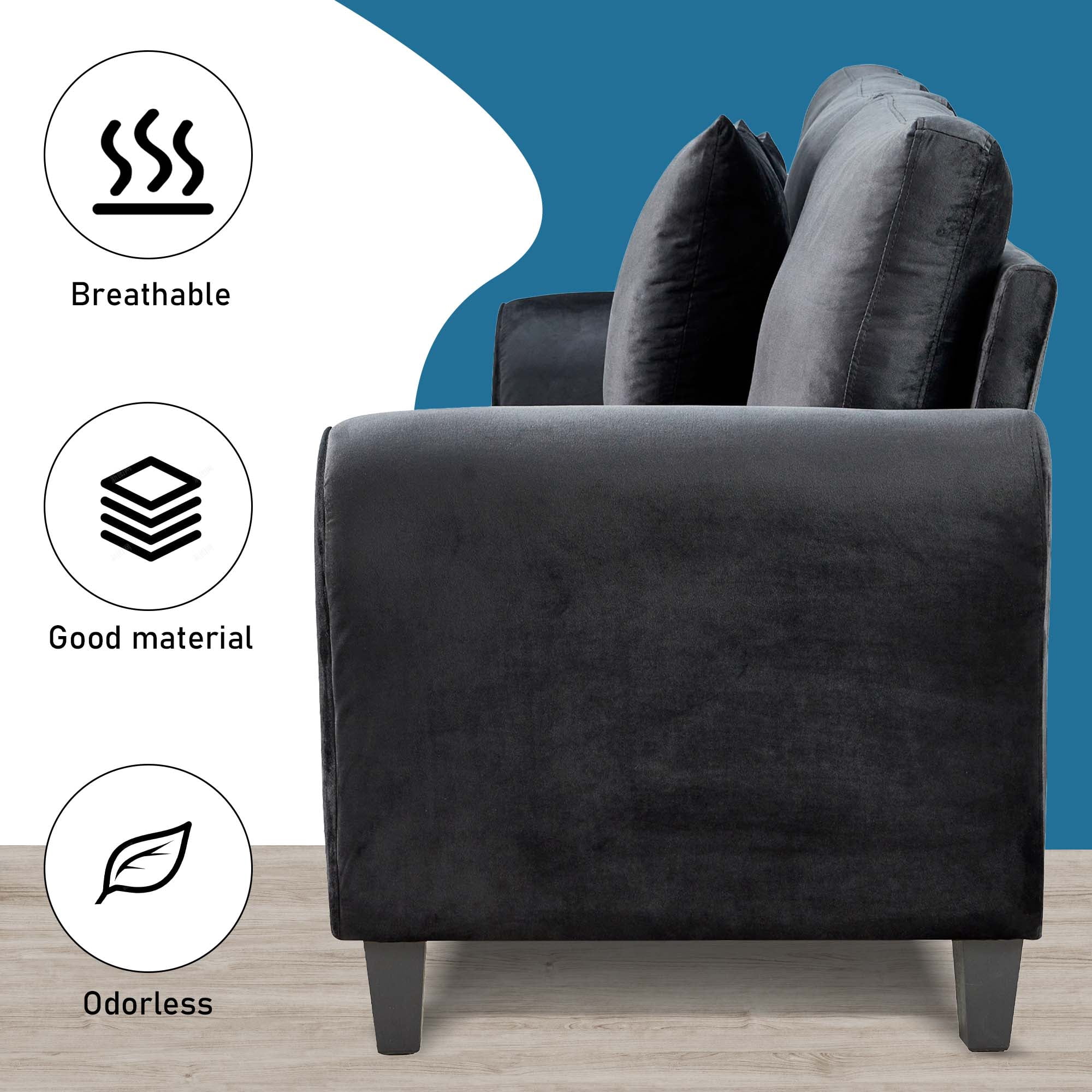 Aukfa 78.4" 3-Seater Sofa, Upholstered Sofa Couch for Living Room - Black