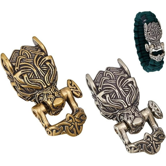 2 Pcs 2 Colors Brass Paracord Beads Wolf Spacer Beads for Jewelry EDC Survival Gear Parachute String Accessories Craft 1.9x0.9x0.6 Inch