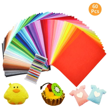 GEEDIAR 60pcs Felt Fabric Sheets 8*12 inch Stiff Felt Sheets Assorted Color Felt Squares for Diy Sewing Craft Patchwork Embroidery with Coil