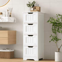 Homfa Modern Bathroom Floor Cabinet with 4 Drawers, Free Standing Medicine Cabinet Storage Organizer Unit for Living Room Bedroom, White