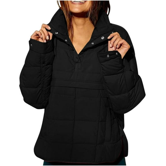 BXJX Women's Oversized Puffer Jacket- Winter Warm Pullover Dolman Quilted Lightweight Warm Tops Coat Black Size L