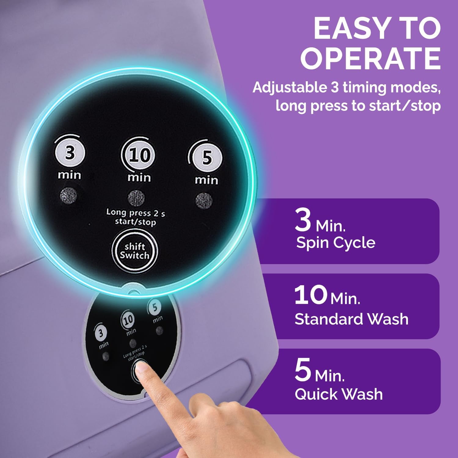 Portable Washing Machine, 11L Mini Washer for Apartments, RV & Travel | Folding Clothes Washer with Spin Basket & 3 Modes | Compact Washing Machine for Underwear, Baby Laundry & Small Loads (Purple)