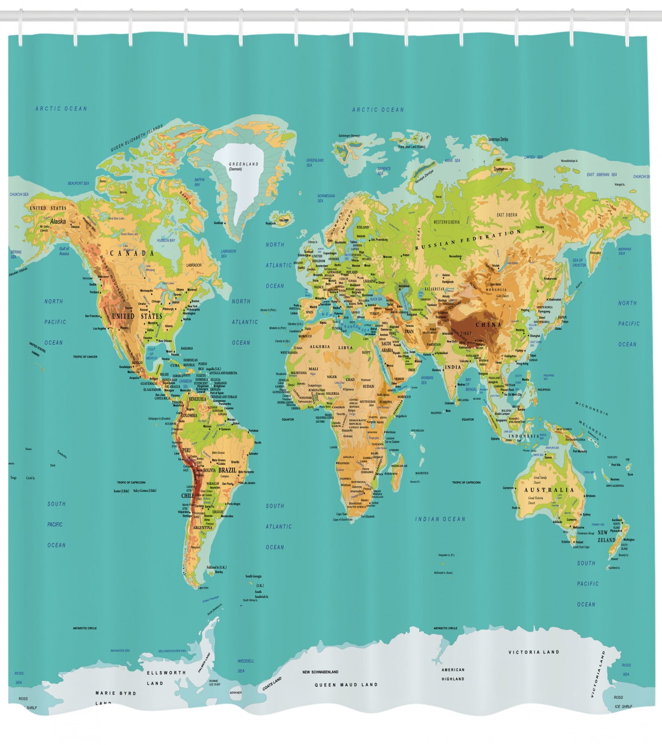 Map Shower Curtain Map Of The World Geography Continents And