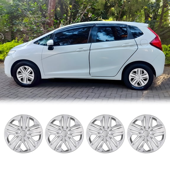 4PCS/Set 15 inch Hubcaps Compatible with 2015-2020 Honda Fit,Compatible with Steel Wheel,Snap-on with Retention Rings,Chrome