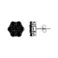 thumbnail image 2 of .925 Sterling Silver 2 cttw Prong Set Round-Cut Treated Black Diamond Floral Cluster Stud Earring (Fancy Black Color, I1-I2 Clarity), 2 of 7