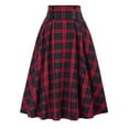 thumbnail image 5 of Skymirror Women Skirt High Elastic Waist Big Hem A-line Colorblock Plaid Print Loose Ankle Length Soft Pockets Retro Ruffle Elegant Party Commute Lady Maxi Skirt, 5 of 8