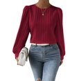 thumbnail image 3 of Women'S Long Sleeve Scoop Neck Pleated Front Fitted Blouse Tops Wine Red XXL, 3 of 9