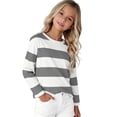 thumbnail image 7 of Ulanda Girl's Long Sleeve T-Shirts Striped Girls Classic Cotton Blend Crewneck Tee Kids Stripes Shirt Soft Everyday Basic Top (Grey, 9-10 Years), 7 of 7