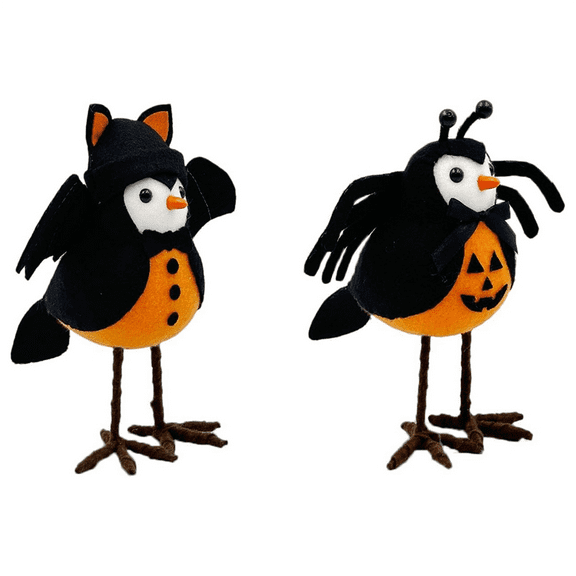2PCS Halloween Bird Figurine Featherly Friends Birds Standing Ornaments for Table Home Window Display
