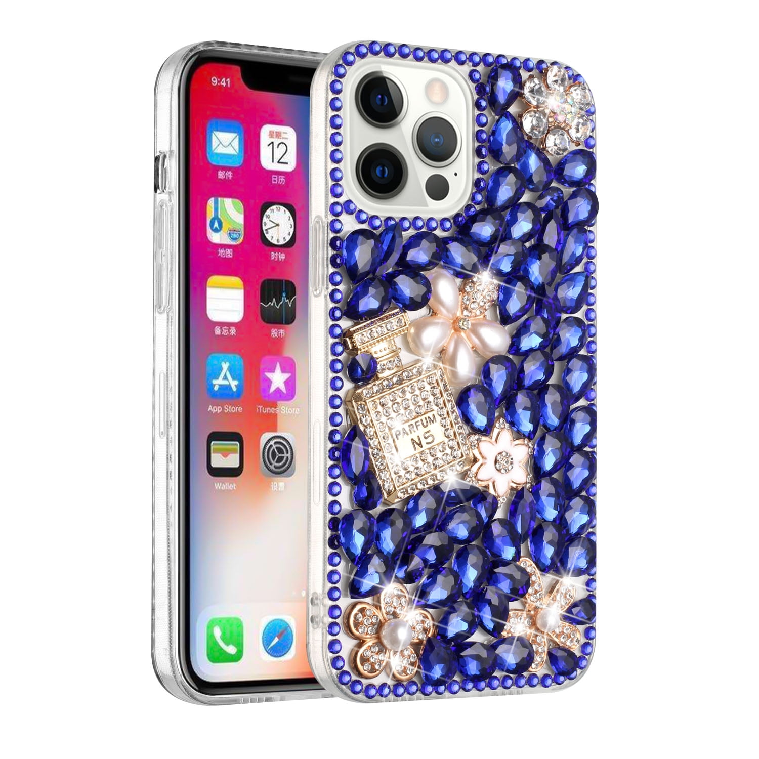 LUVI Compatible with iPhone 13 Pro Max Bling Case Cute Glitter Diamond for  Women Girls Rhinestone Sparkle Shiny Crystal Bumper Luxury Protective Cover