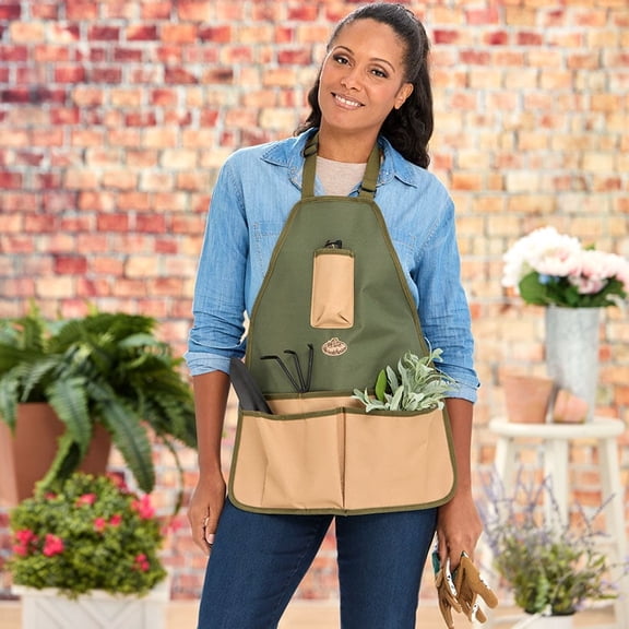 Esschert Design GT06 Adjustable Size Garden Canvas Tool Apron 6 Pockets Green