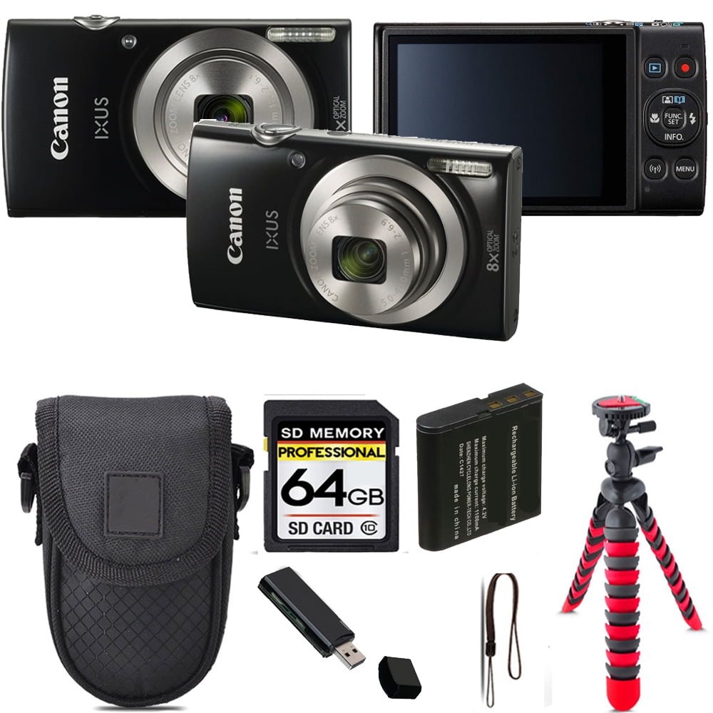Canon IXUS 185/ELPH 180 Digital Camera (Black) + Tripod + Case - 64GB Kit